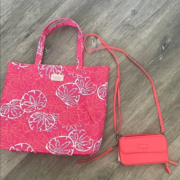 Lilly Pulitzer Pink Tote and Vera Bradley Crossbody Bag Set BOTH NEW NWT - Picture 1 of 7